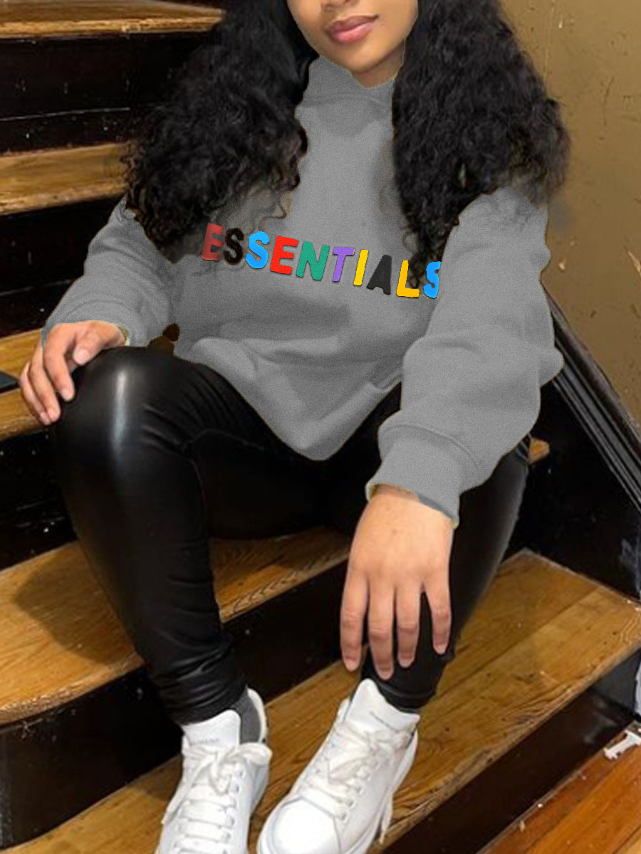 LovelyWholesale Plus Size Essentials Letter Print Kangaroo Pocket Hoodie Fall Long Sleeve Casual Kangaroo Pocket Hooded Collar  Spring Summer 2024