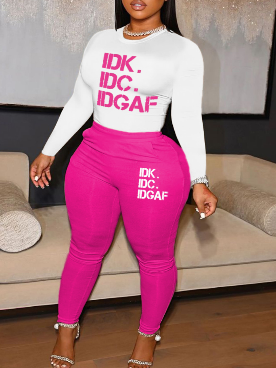 LW Plus Size Letter Print Pocket Design Pants Set