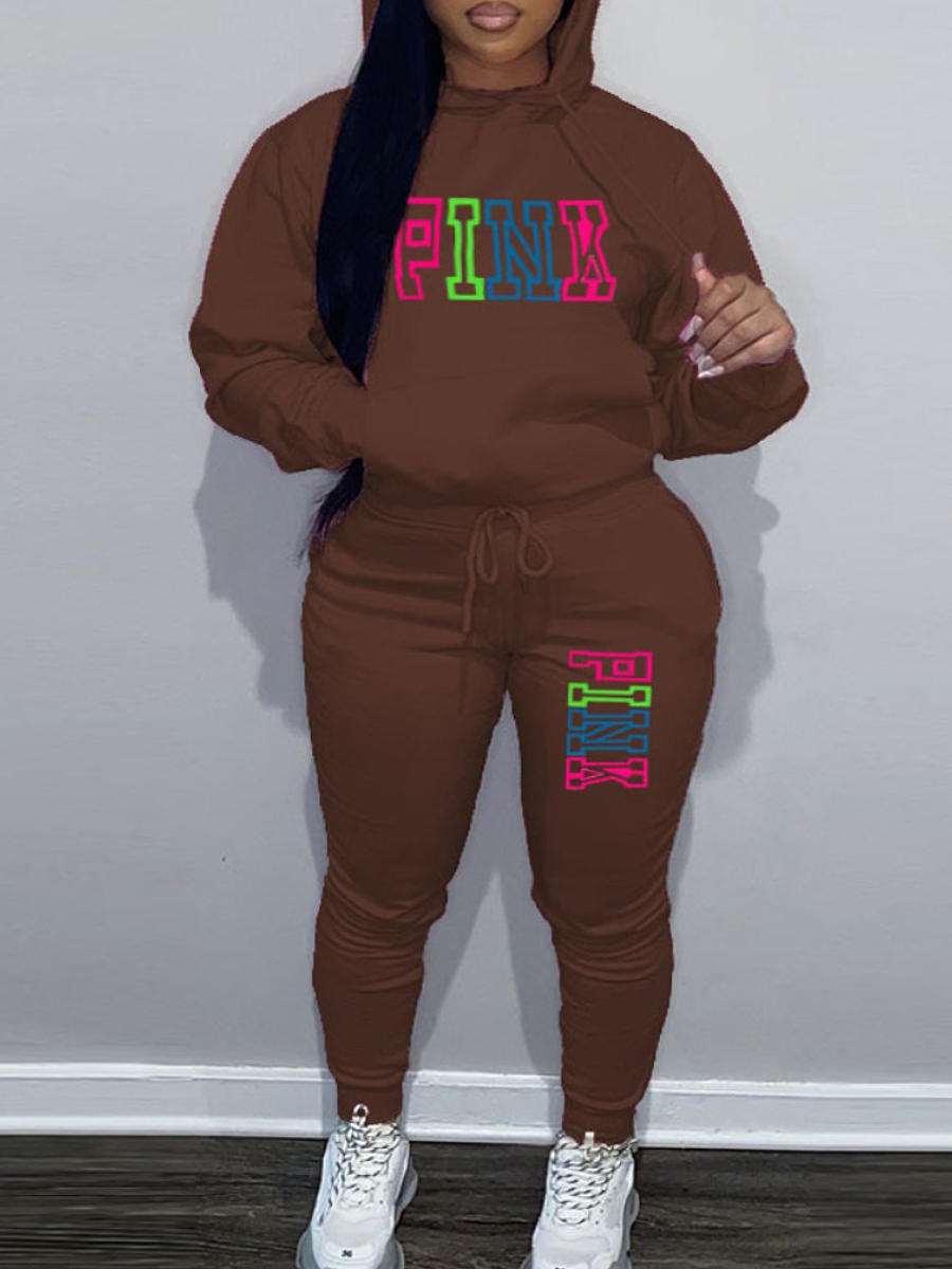 LW Plus Size Pink Letter Print Tracksuit Set