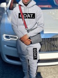LW Men Letter Print Kangaroo Pocket Tracksuit Set