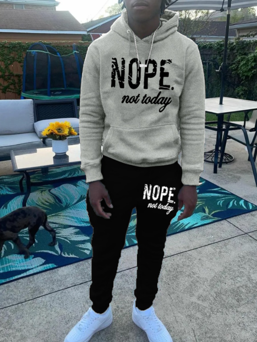 LovelyWholesale Men Nope Not Today Letter Print Tracksuit Set Fall Casual Spring Summer 2024