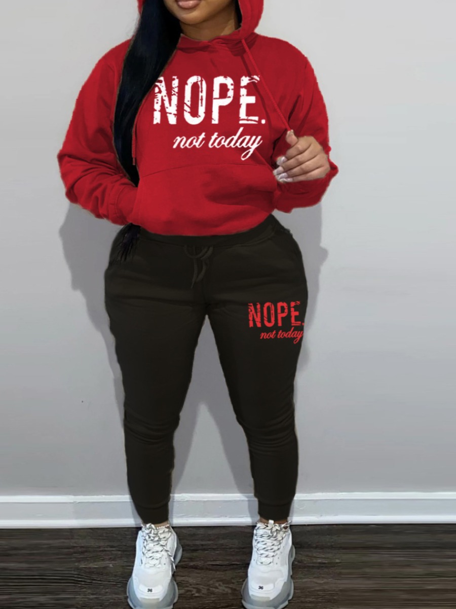 LW Plus Size Nope Not Today Letter Print Tracksuit Set 3X