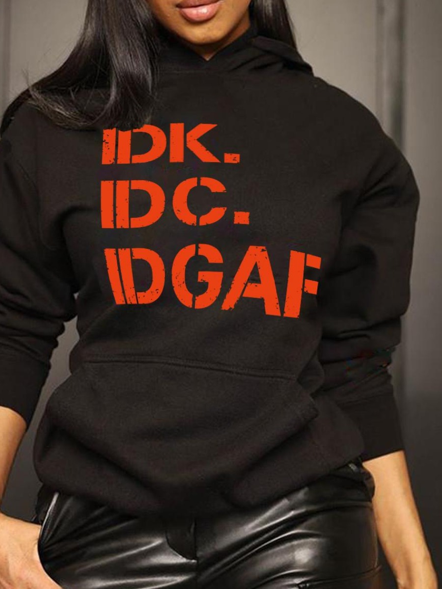 LW Letter Print Kangaroo Pocket Hoodie