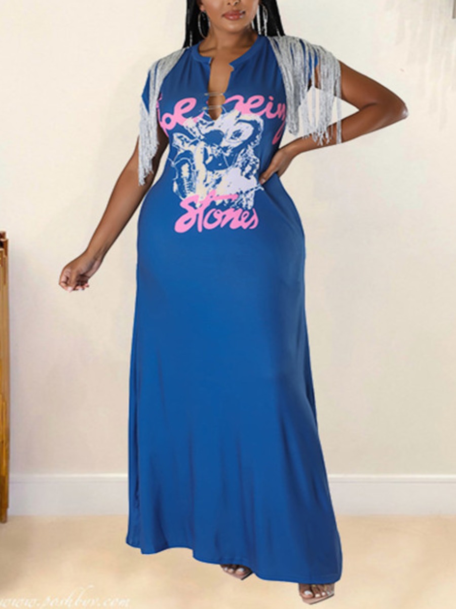 LW Plus Size Letter Print Tassel Design Dress