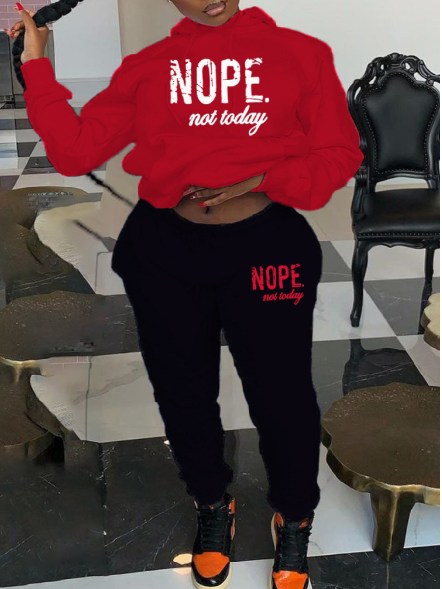 LW Plus Size Nope Not Today Letter Print Tracksuit Set 3X