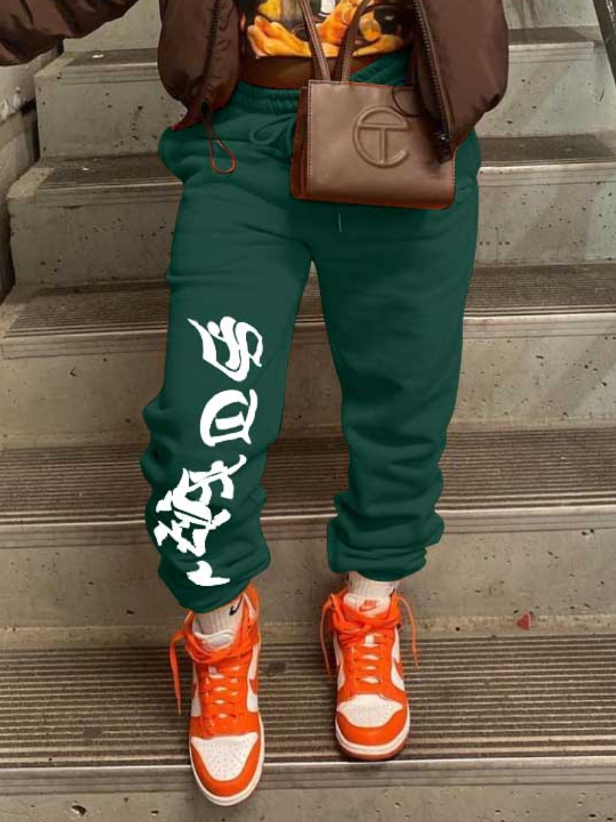 LW Letter Print Drawstring Sweatpants