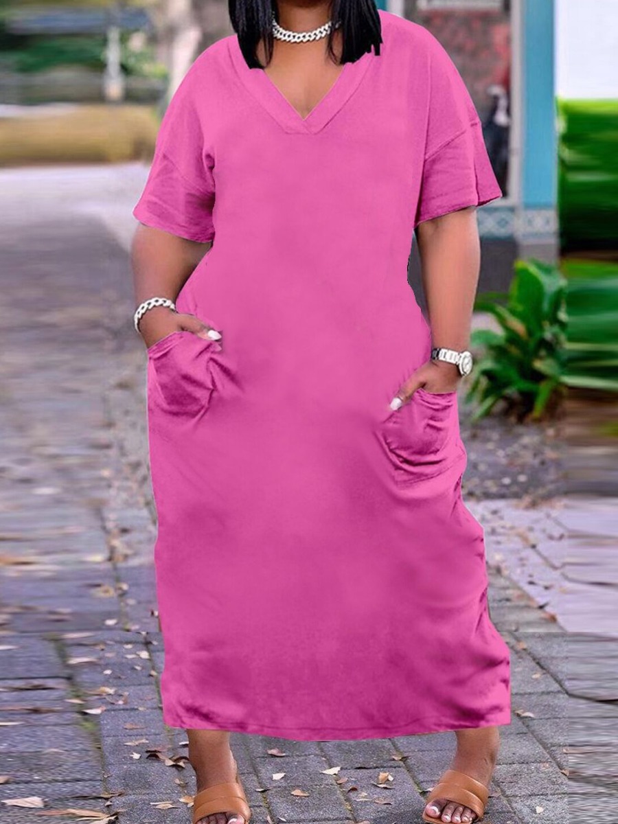 LW BASICS Plus Size V Neck Pocket Design Dress
