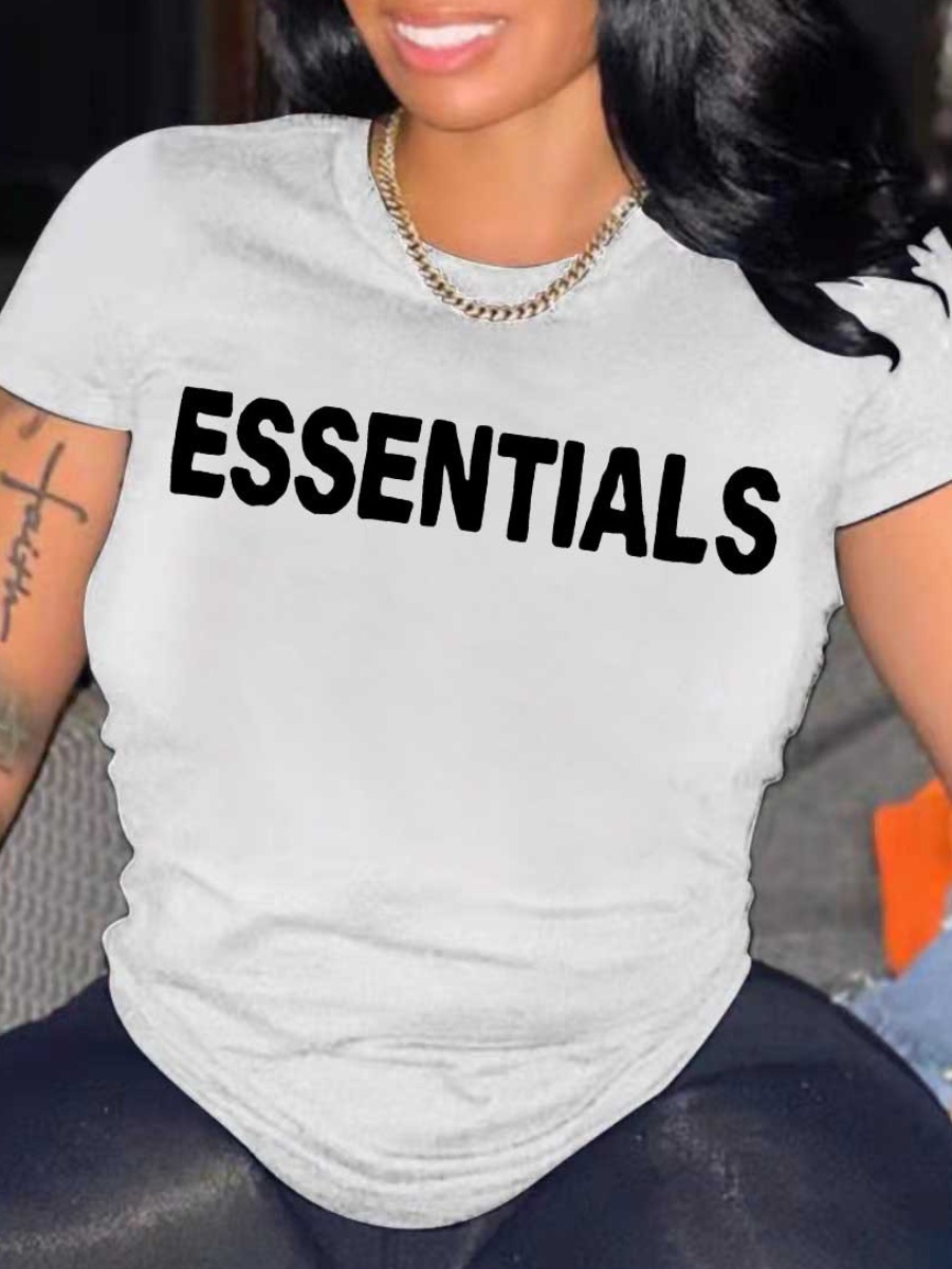 LovelyWholesale Plus Size Essentials Letter Print T-shirt Summer Short Sleeve Casual Round Neck  5X Spring Summer 2024