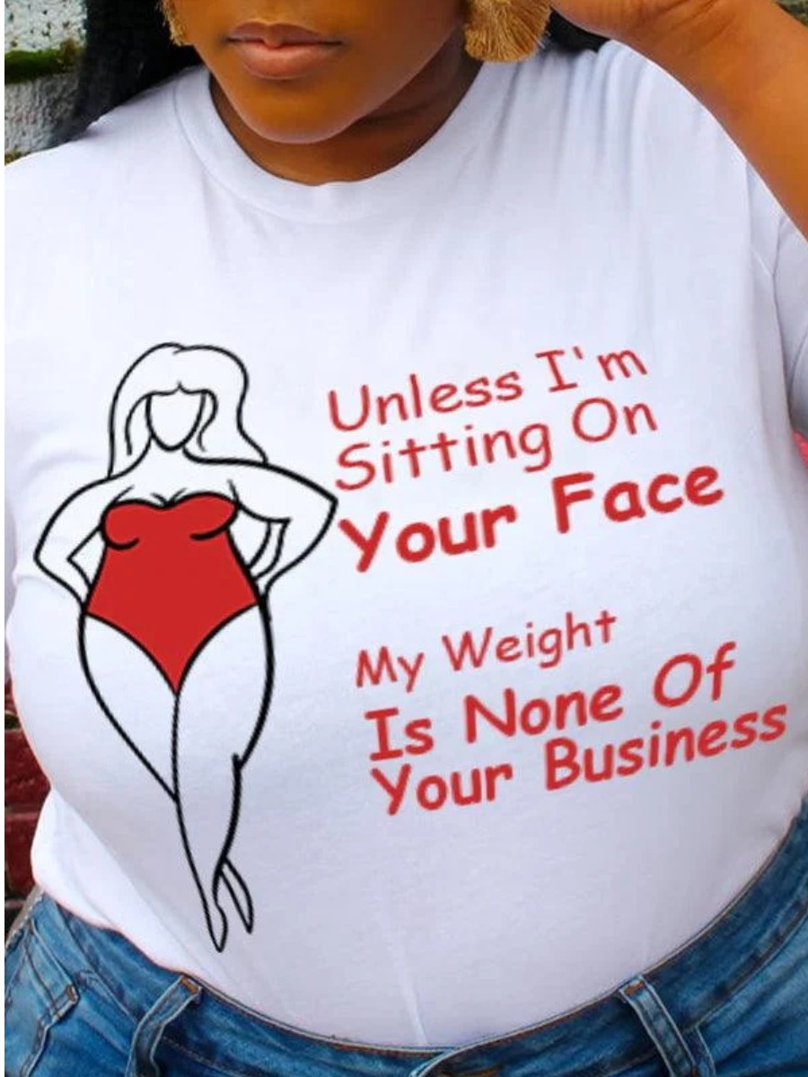LovelyWholesale Plus Size My Weight is None of Your Business T-shirt Summer Short Sleeve Casual Round Neck  5X Spring Summer 2024