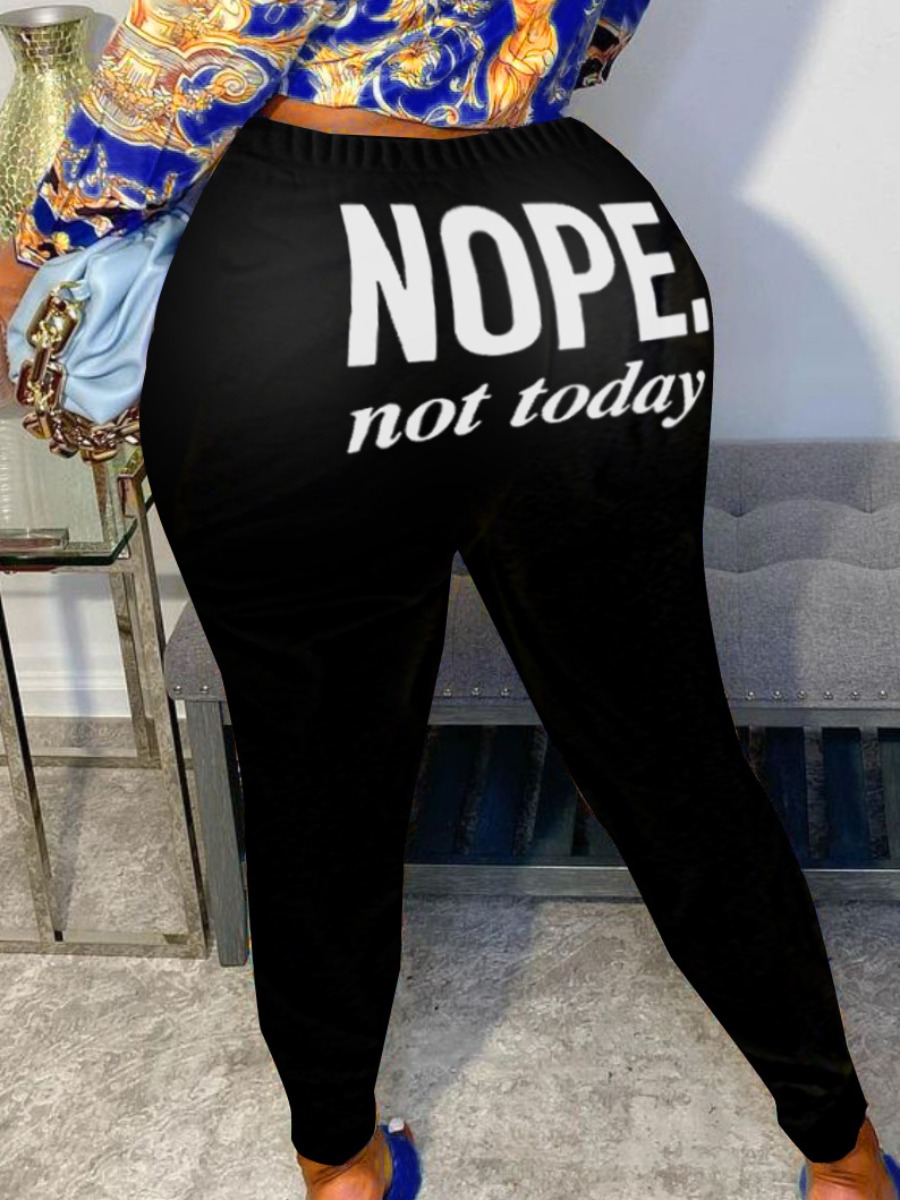 LovelyWholesale Plus Size Nope Not Today Letter Print Leggings Spring|Fall Casual Pattern  5X Spring Summer 2024