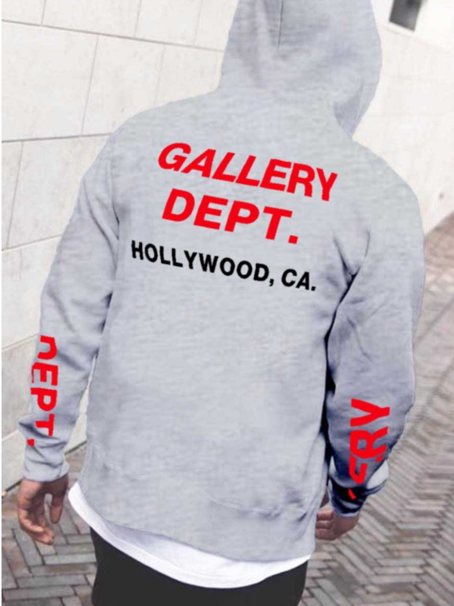 LW Men Letter Print Kangaroo Pocket Hoodie