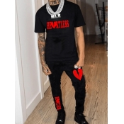 LW Men Broken Heart Letter 3D Print Pants Set