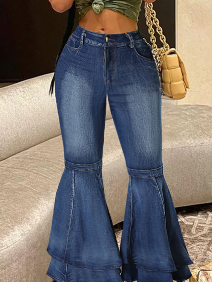 LovelyWholesale Layered Cascading Flared Jeans Spring|Fall Street Patchwork Spring Summer 2024
