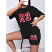 LW Round Neck Letter Print Shorts Set