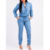 LW Stylish Buttons Design Blue Denim One-piece Jum