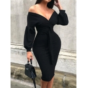 LW Party V Neck Skinny Black Knee Length Dress