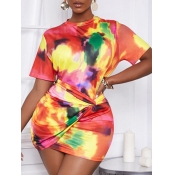 LW Casual Tie-dye Fold Design Red Two Piece Skirt 