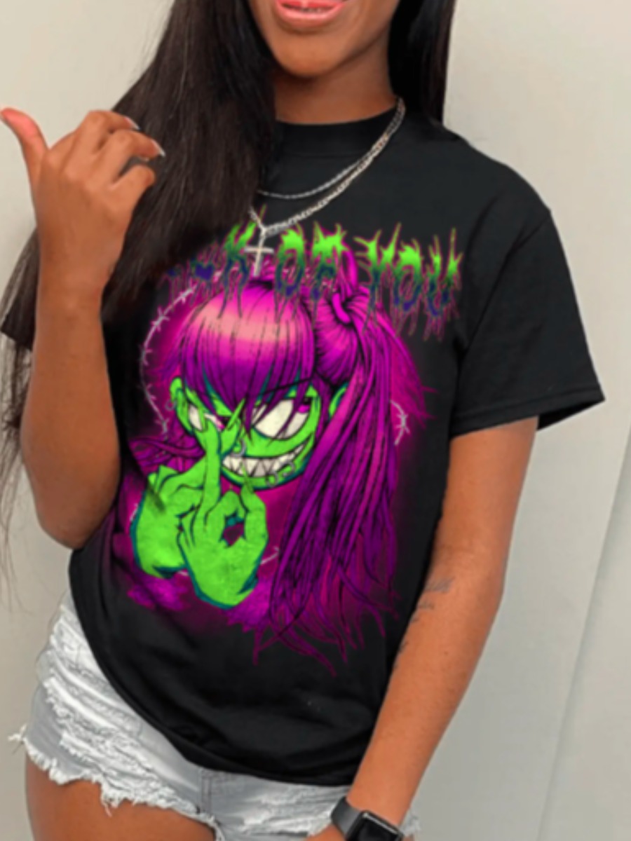 LW Plus Size Cartoon Letter Print T-shirt