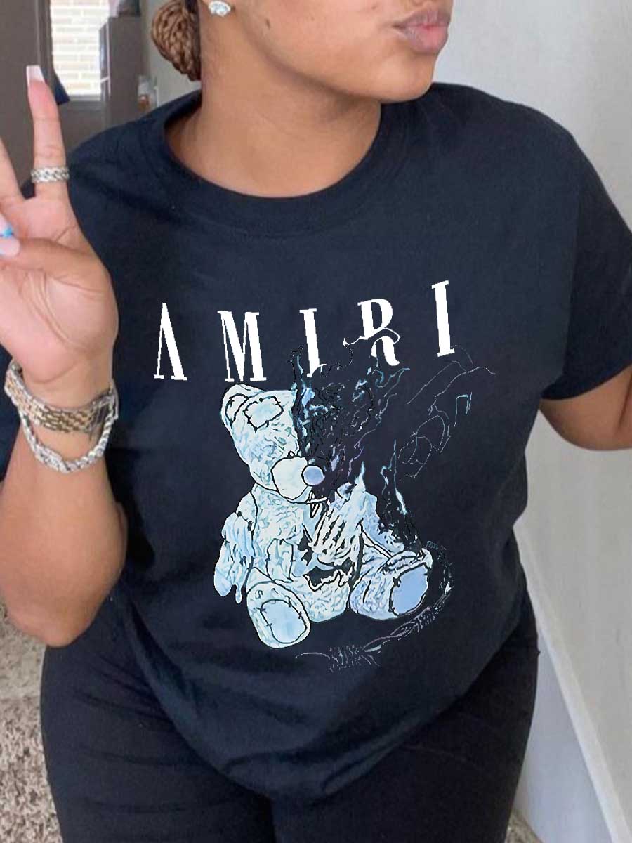 LW Cartoon Letter Print T-shirt