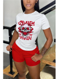 LW Skull Head Letter Print Shorts Set