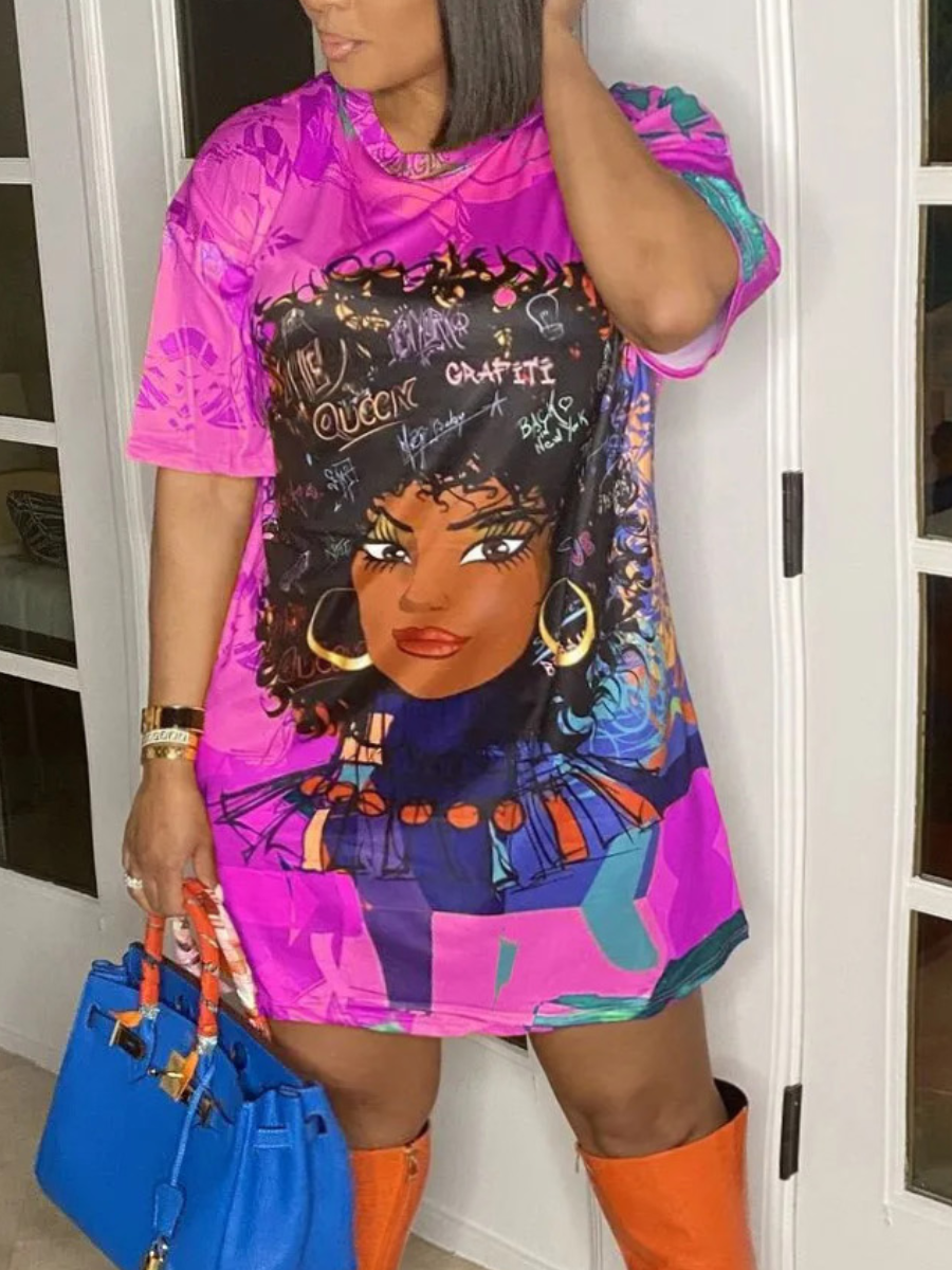 LW Plus Size Figure Print Tie Dye T-shirt Dress