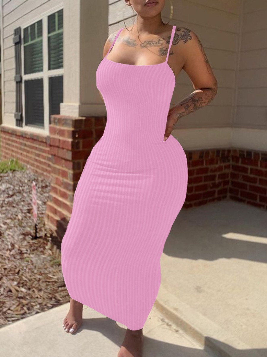 LW BASICS Rib Knit Backless Bodycon Dress