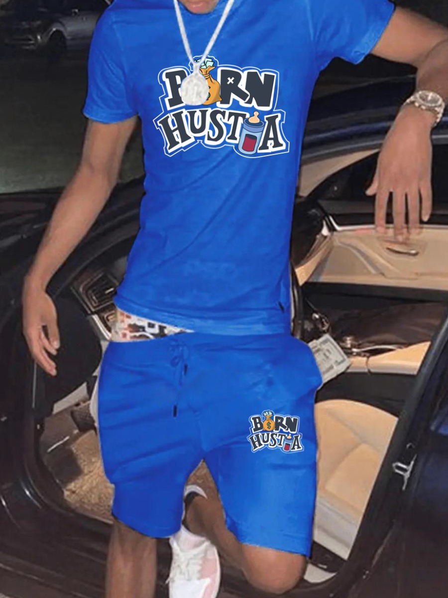 LW Men Letter Print Drawstring Shorts Set