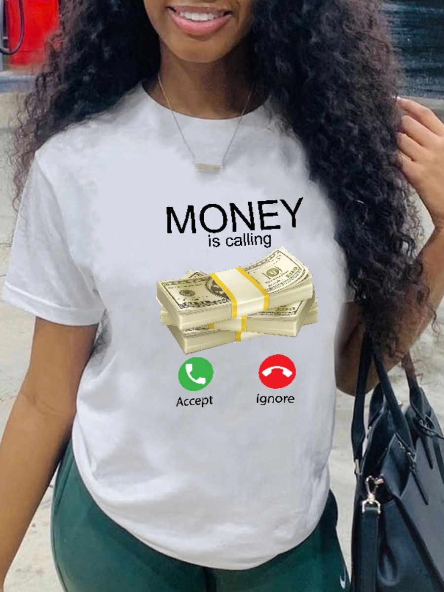 LW Money Is Calling Letter Print T-shirt