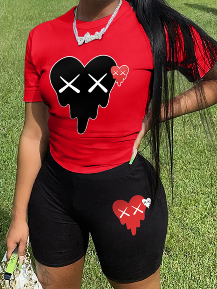 LW Plus Size Heart Print Skinny Shorts Set