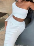 LW One Shoulder Crop Top Stretchy Skirt Set
