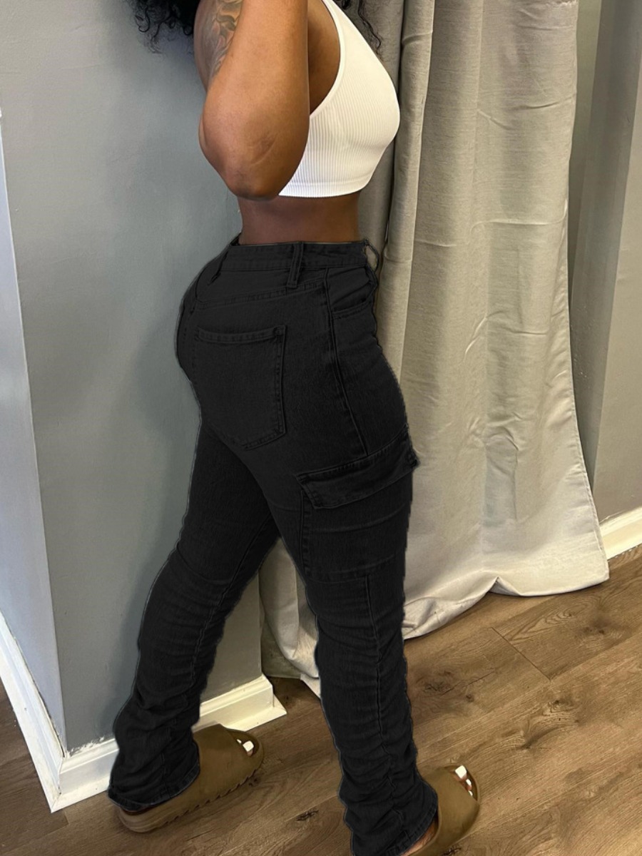 LW Side Pocket Skinny High Stretchy Cargo Jeans
