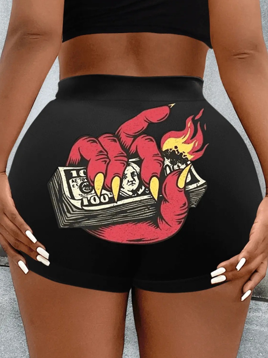 LW Plus Size Figure Money Print High Stretchy Shor