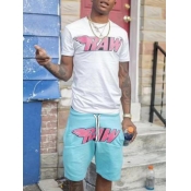 LW Men Letter Print Drawstring Shorts Set