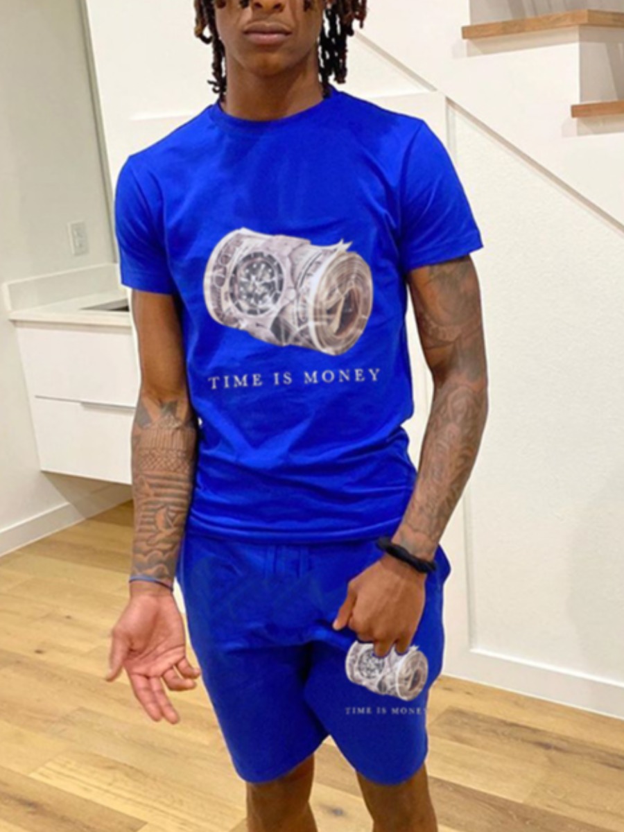 LW Men Time Is Money Letter Print Shorts Set