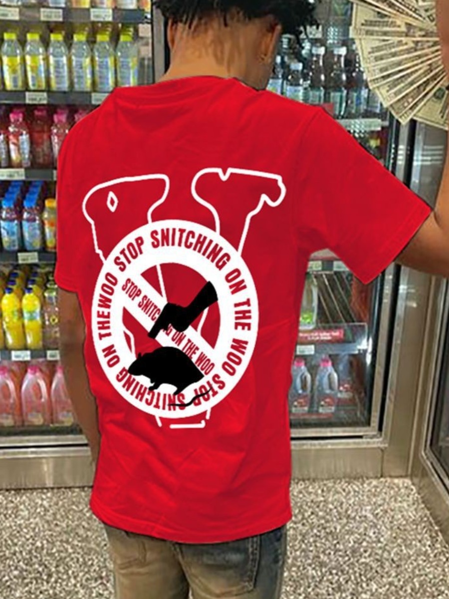 LovelyWholesale COTTON Men Letter Print Patchwork T-shirt Summer Short Sleeve Casual Spring Summer 2024