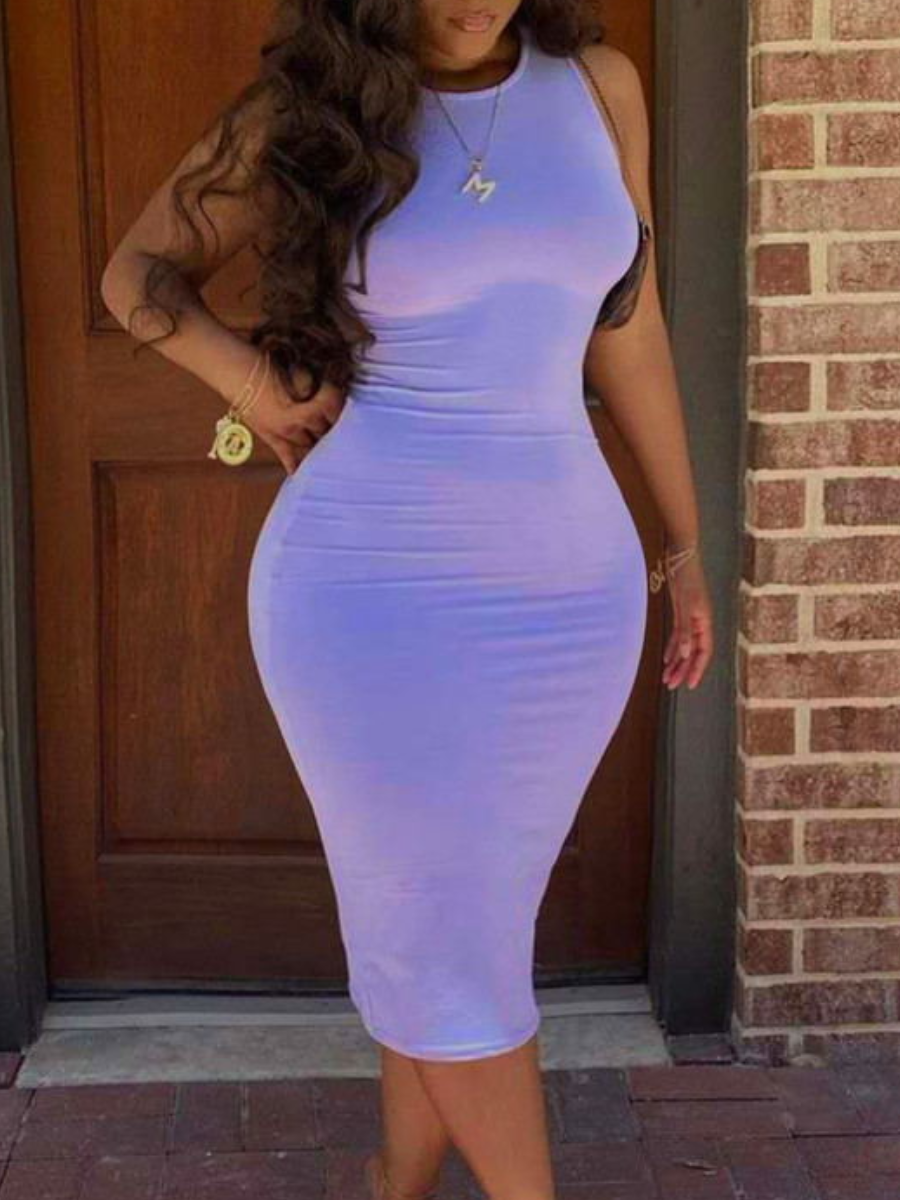 LW BASICS Plus Size Round Neck Bodycon Dress