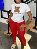 LW Plus Size Cartoon Lover Bear Print Pants Set