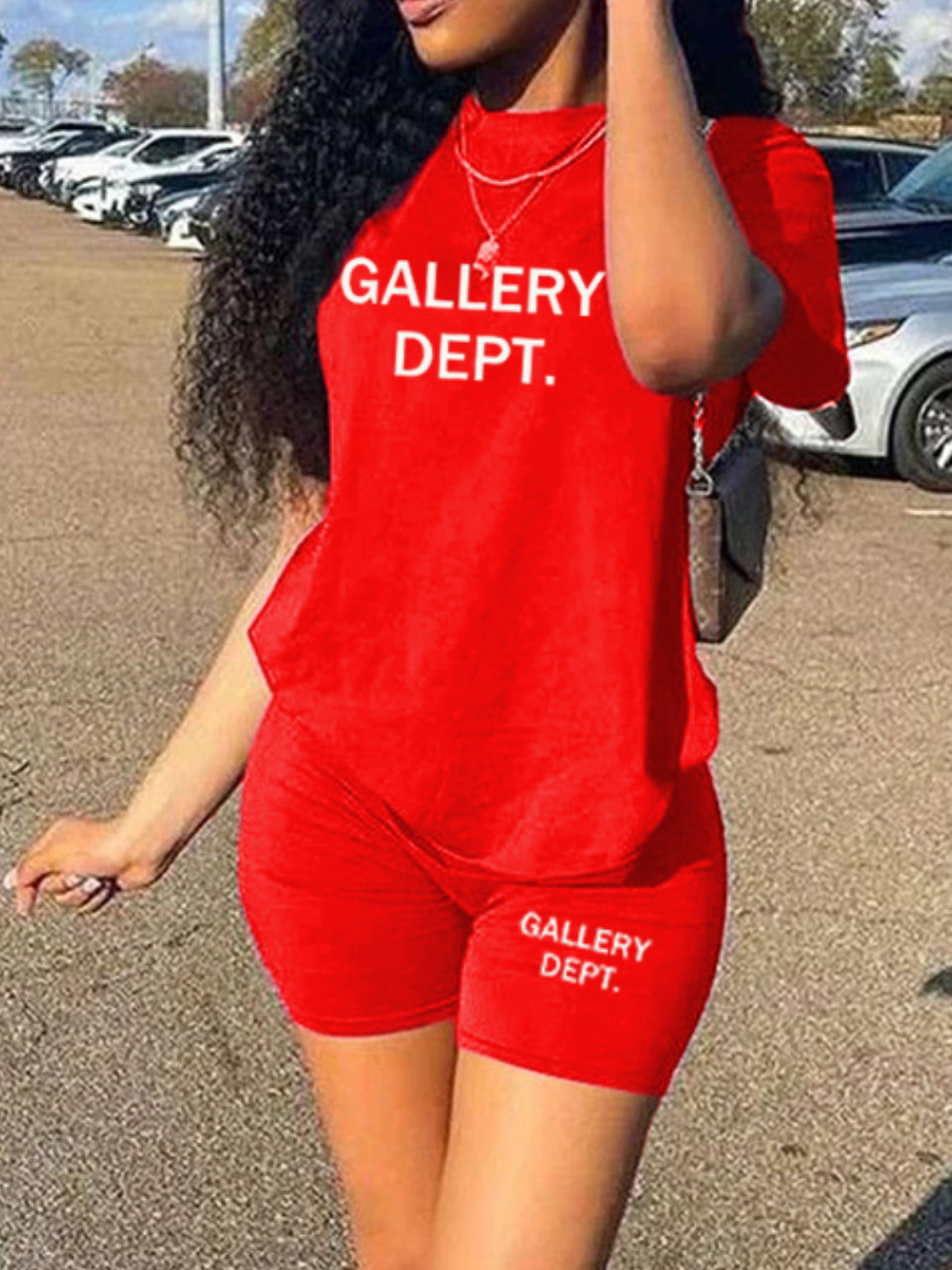LW Round Neck Letter Print Shorts Set