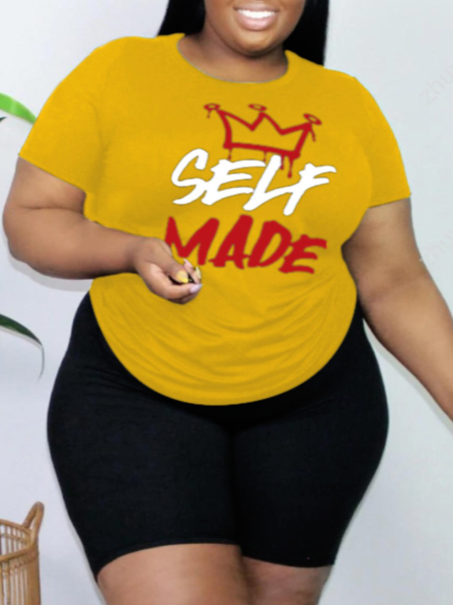 LovelyWholesale Plus Size Crown Letter Print Shorts Set Summer Short Sleeve Casual Round Neck  4X Spring Summer 2024