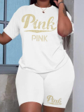 LW Plus Size Pink Letter Print Shorts Set