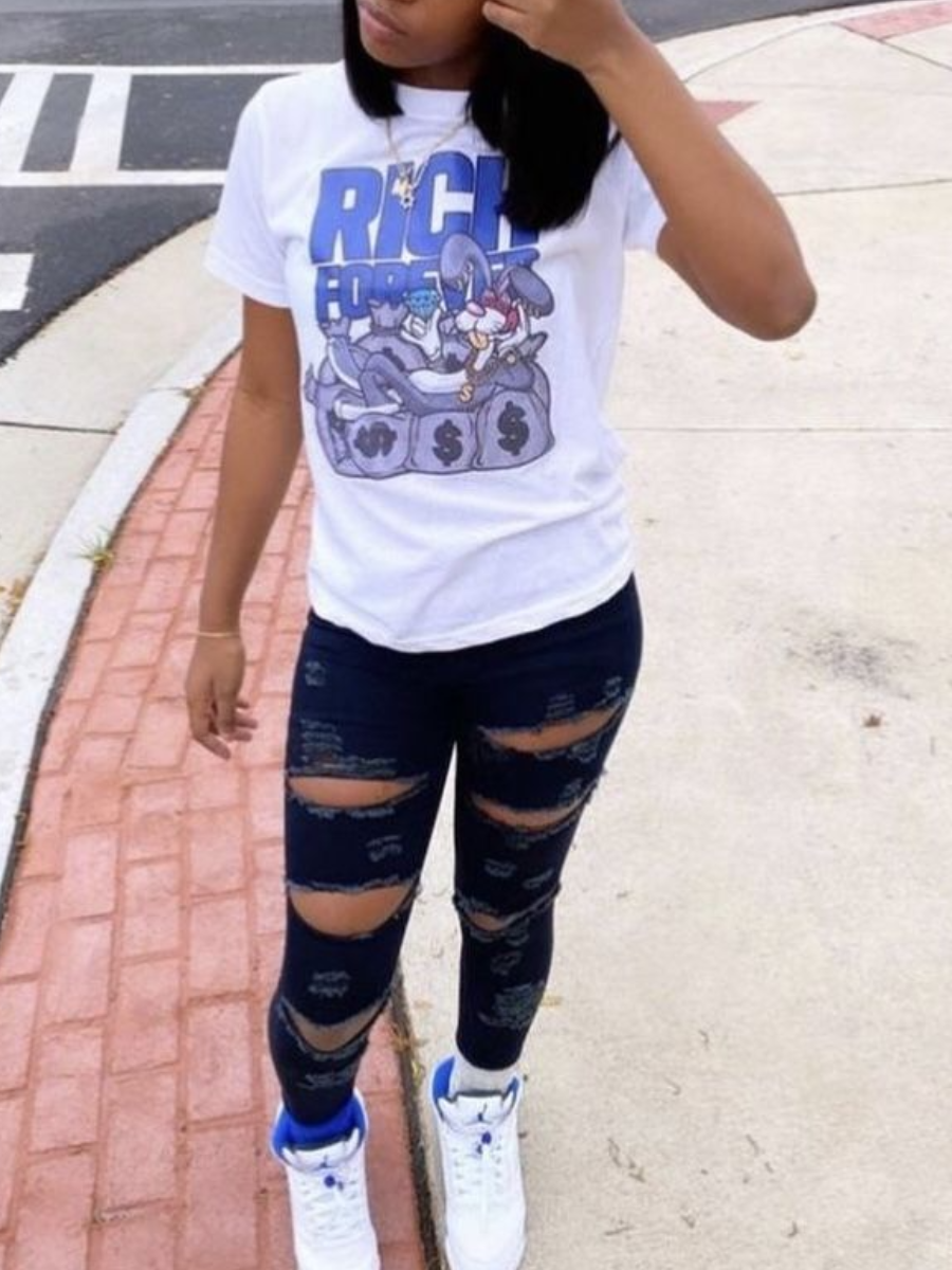 LovelyWholesale Cartoon Letter Print T-shirt Summer Short Sleeve Casual Pattern Round Neck Spring Summer 2024