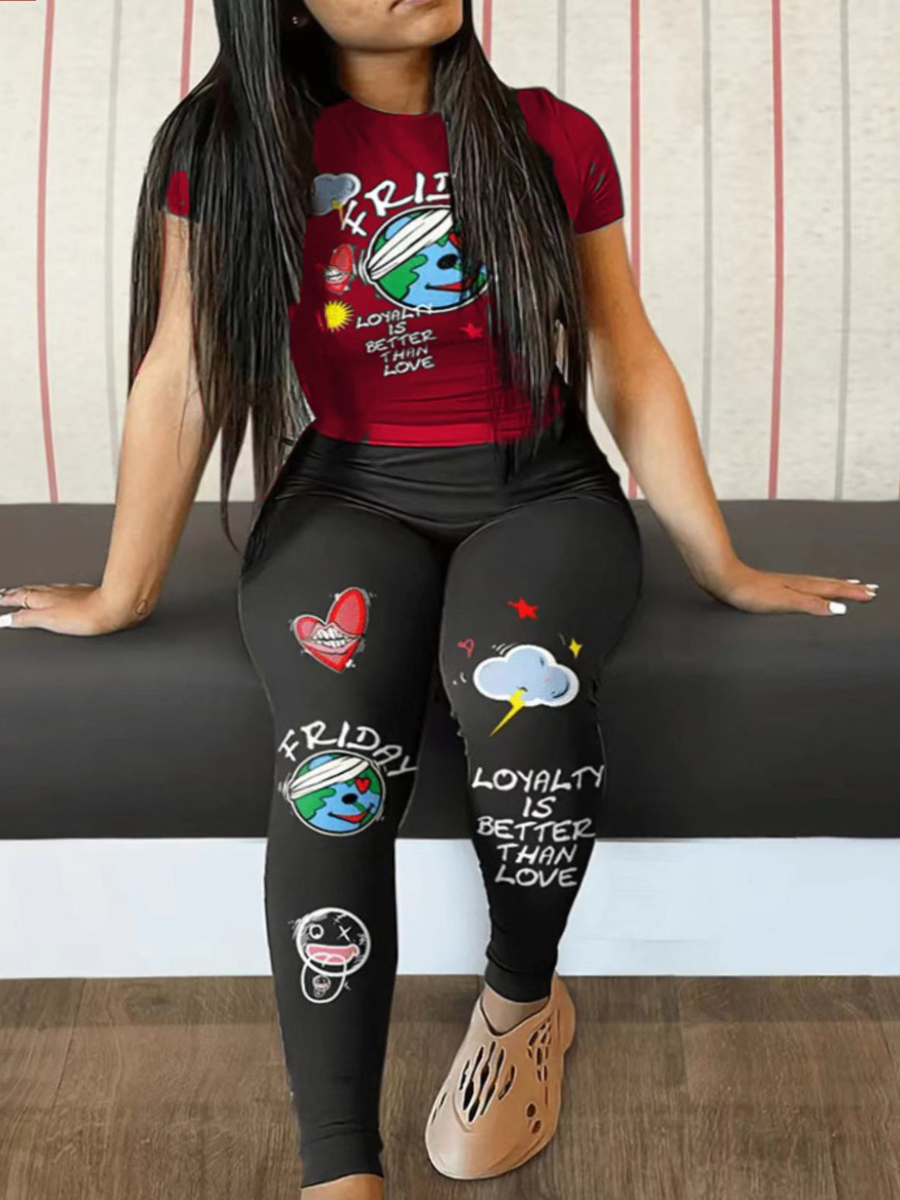 LW Plus Size Cartoon Loyalty Is Better Than Love Print Pants Set