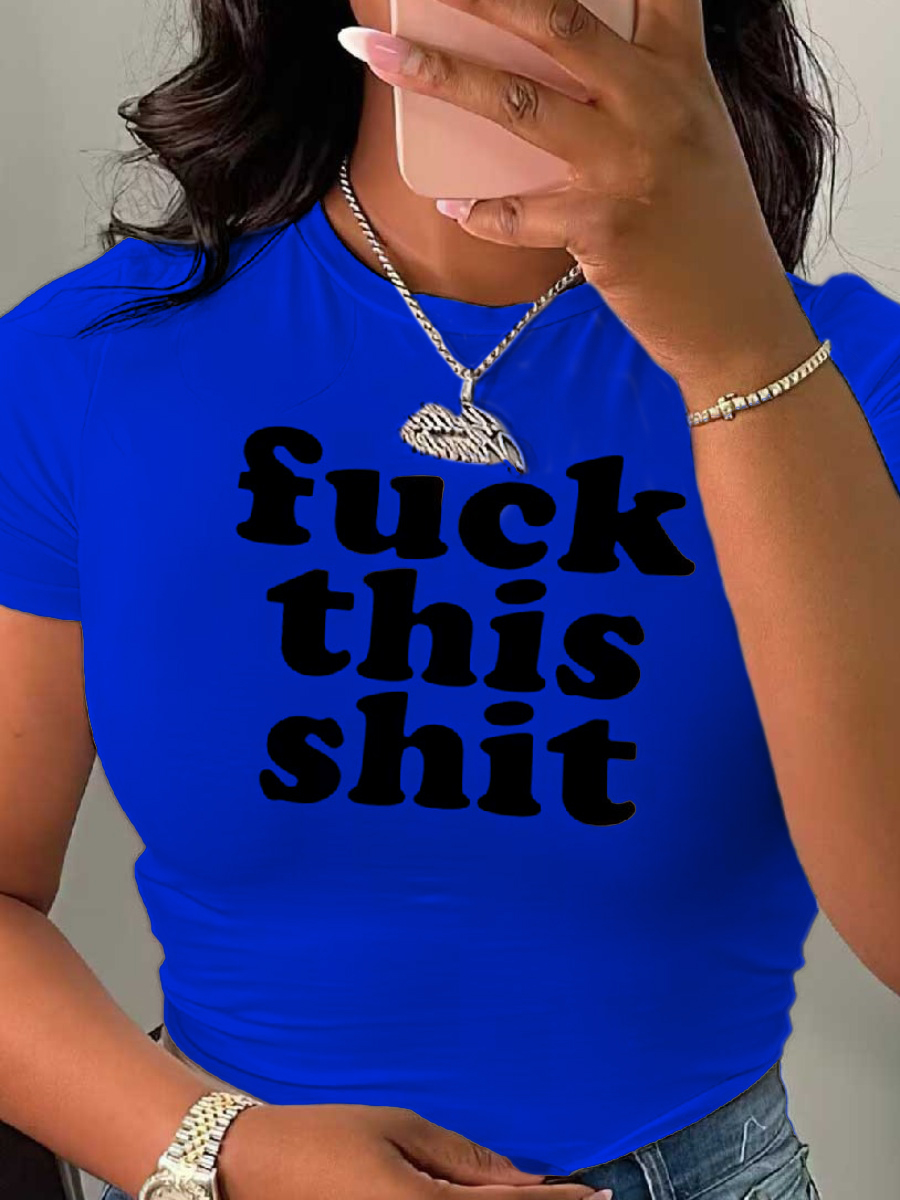 LovelyWholesale Plus Size Letter Print Skinny T-shirt Summer Short Sleeve Casual Round Neck  5X Spring Summer 2024