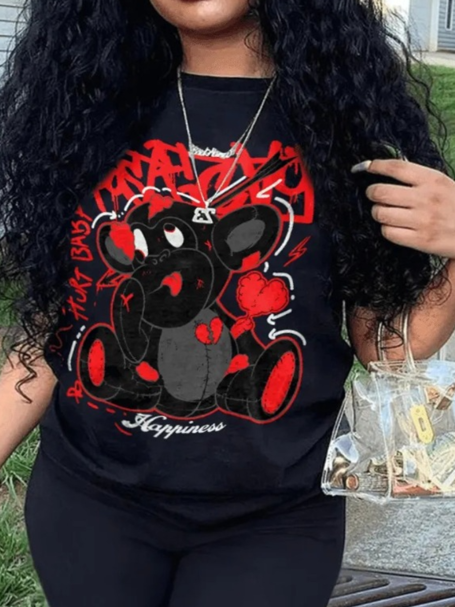 LovelyWholesale Cartoon Letter Print T-shirt Summer Short Sleeve Casual Pattern Round Neck Spring Summer 2024