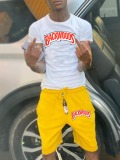 LW Men Letter Print Drawstring Shorts Set