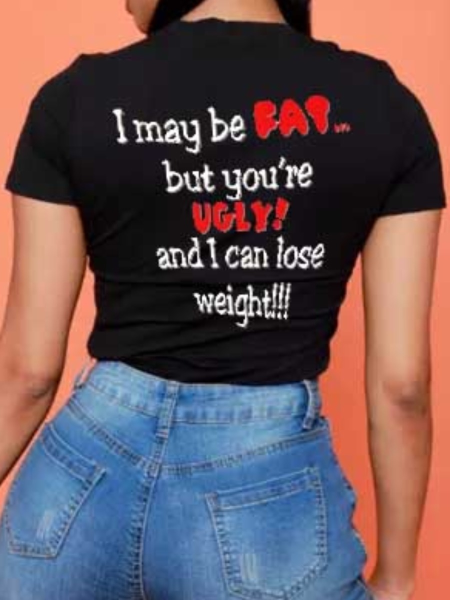 LW Plus Size Round Neck Letter Print T-shirt