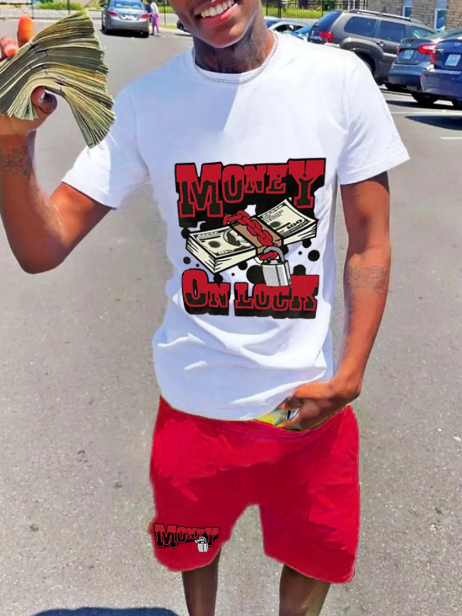 LW Men Money On Lock Letter Print Shorts Set