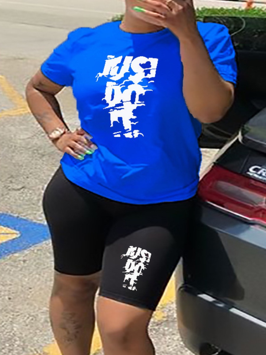 LW BASICS Plus Size Just Do It Letter Print Shorts Set