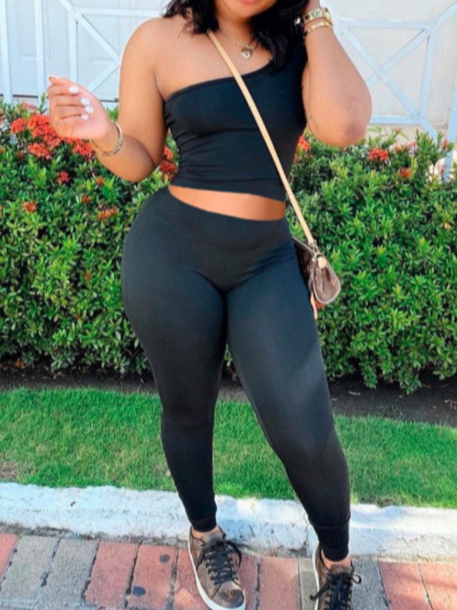 LW Plus Size One Shoulder Skinny Stretchy Pants Se