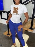 LW Plus Size Cartoon Lover Bear Print Pants Set
